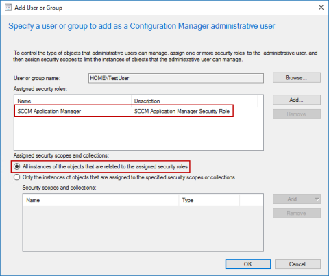 sccm user rights assignment